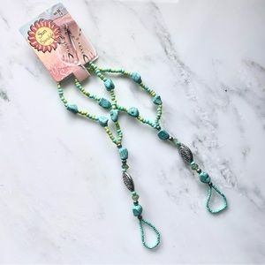 NWT blue + green beaded barefoot sandals